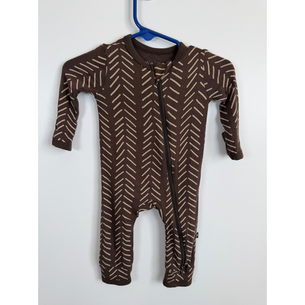 Kyte Baby Bamboo Brown Herringbone Romper 0-3 Months